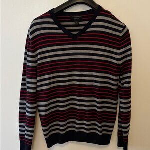 Banana Republic Black, Gray, and Red Striped Sweater